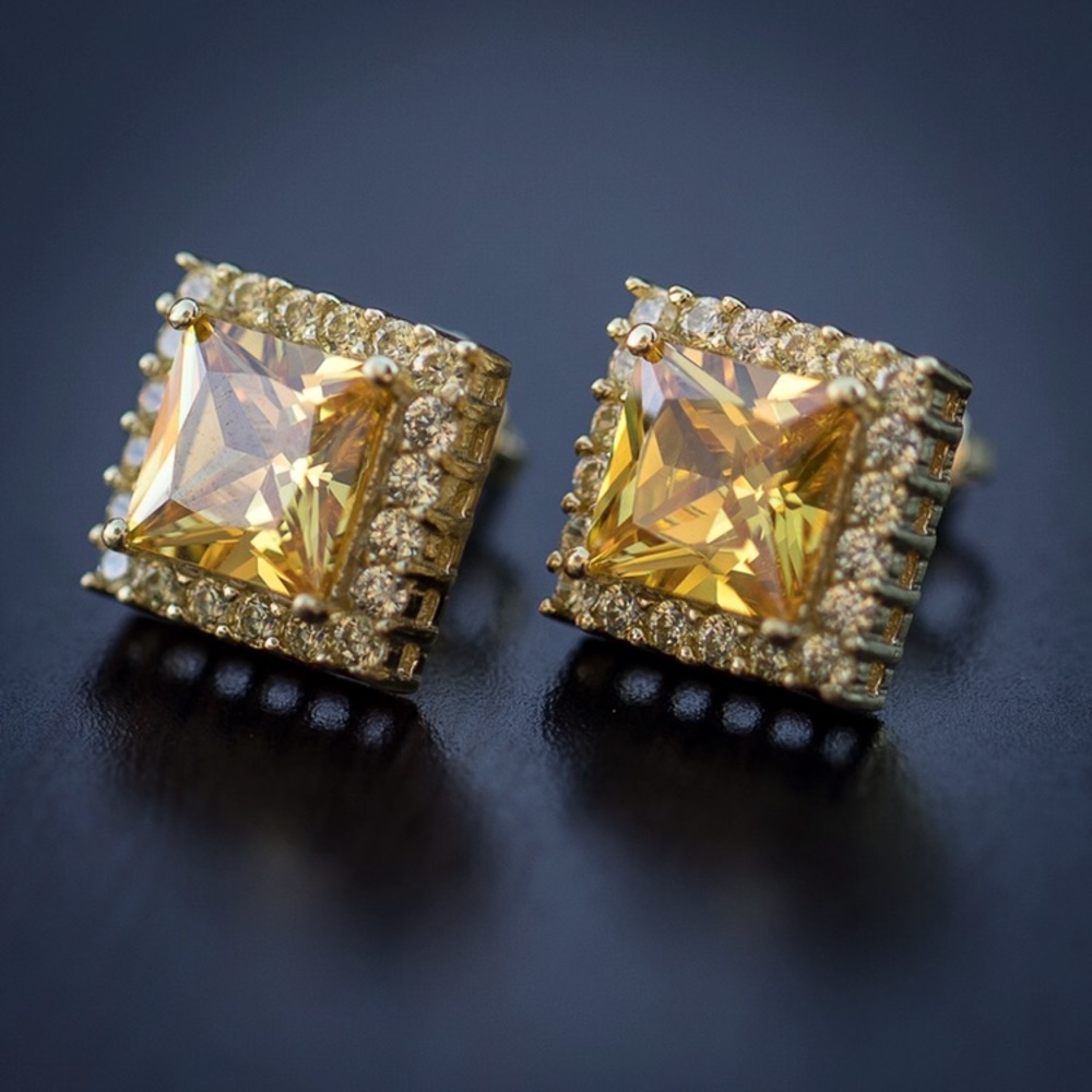 Men’s Canary Yellow Lab Diamond Square Earrings